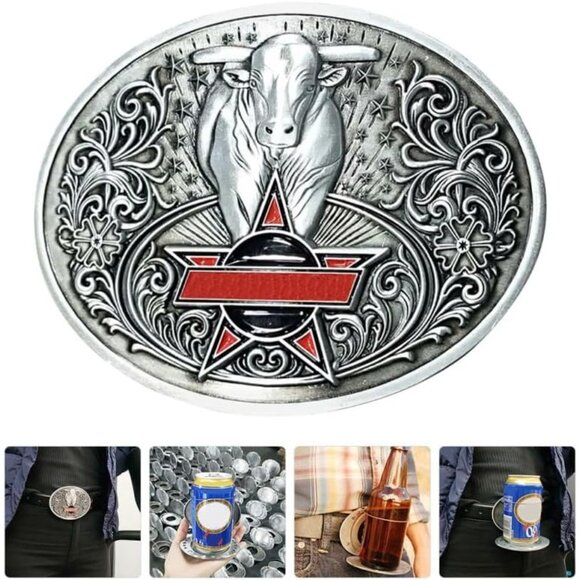 Men's Silver Zinc Alloy Modern Beer Bottle Holder 10x8cm Western Belt Buckle - Picture 9 of 9